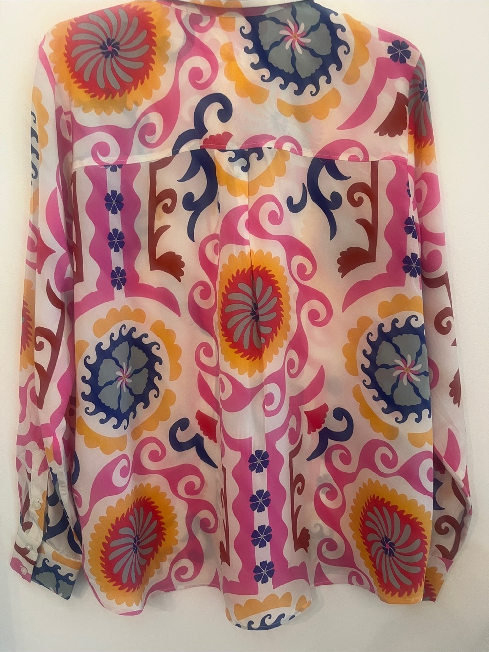 Boden Silk Pink Multi-Color Swirl & Medallion Button-Down Shirt 14 R - Picture 4 of 5
